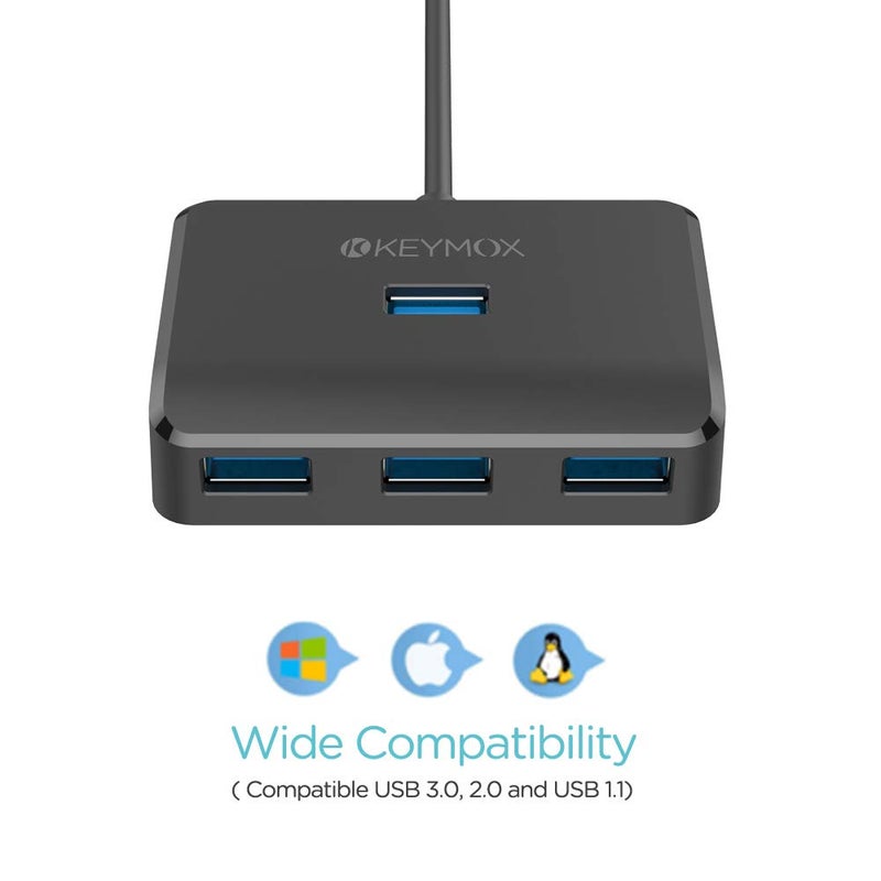 Keymox 4-Port USB 3.0 Hub, KEYMOX Compact Size Data USB Hub for MacBook, Mac Pro, Mac mini, iMac, Surface Pro, XPS, PC, Flash Drive, Mobile HDD (Charging Not Supported), Black - Image 5
